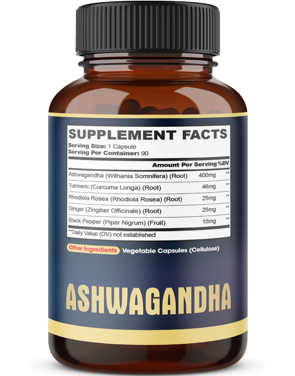 Agobi Ashwagandha extract capsules ginger-turmeric-blend close-up.