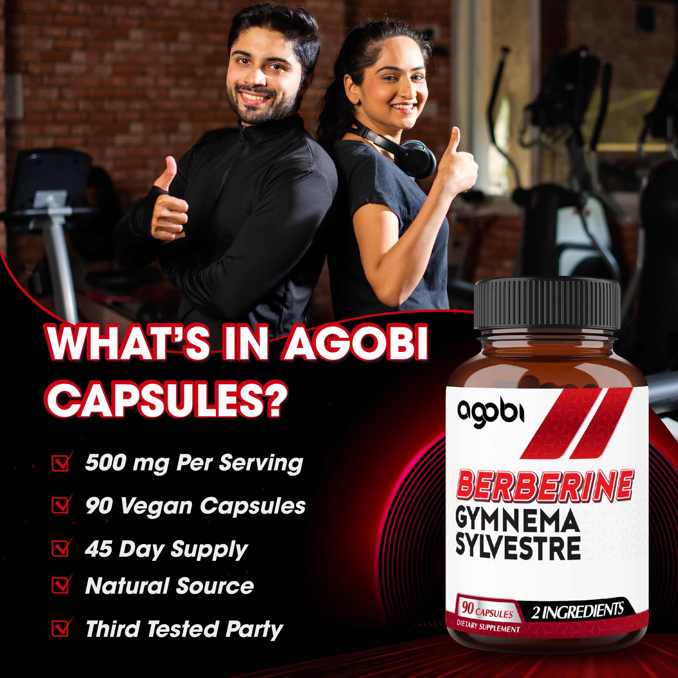 Agobi Berberine gluten-free label emphasizing dietary compatibility.