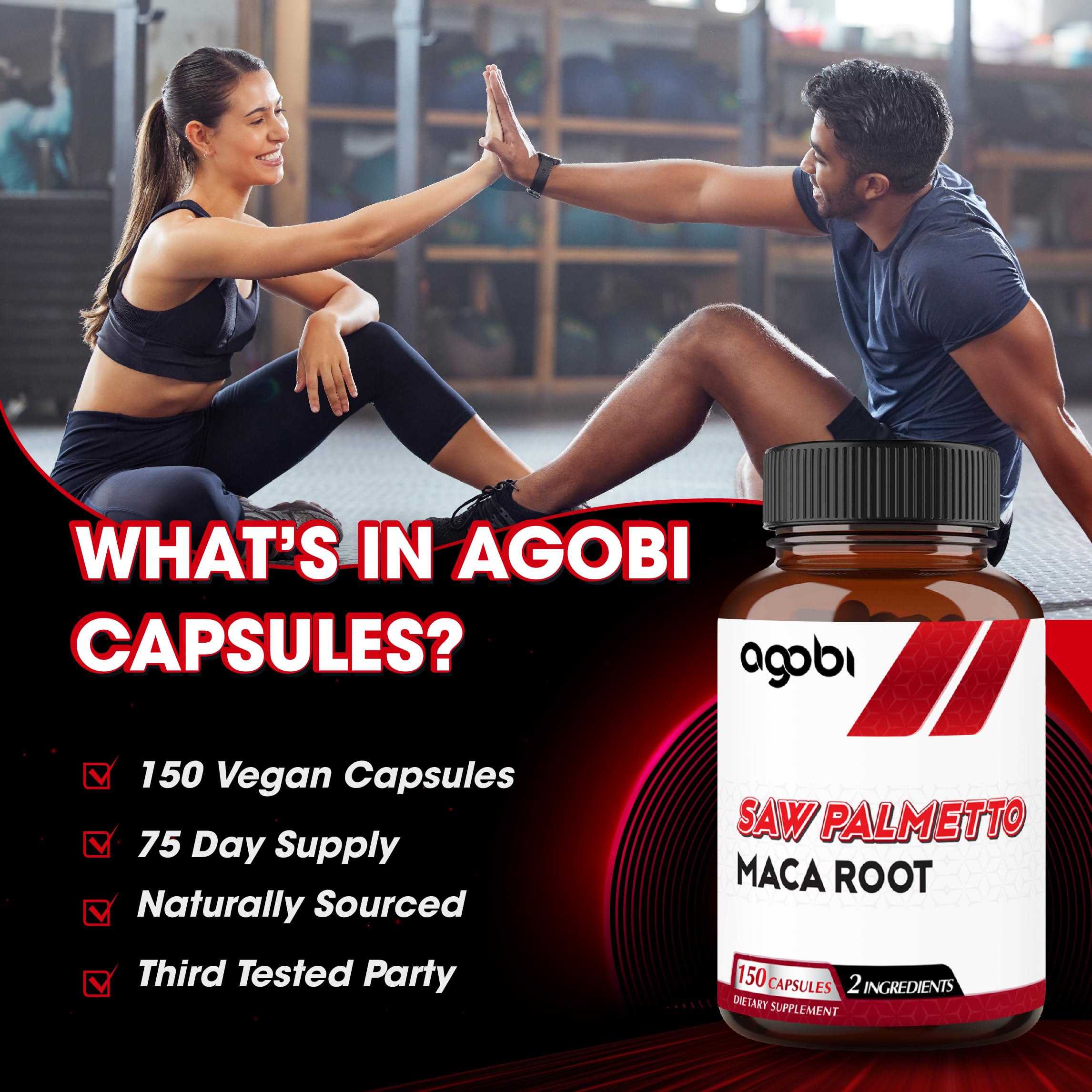 Agobi Maca root powder jar adds energy-support vibes.