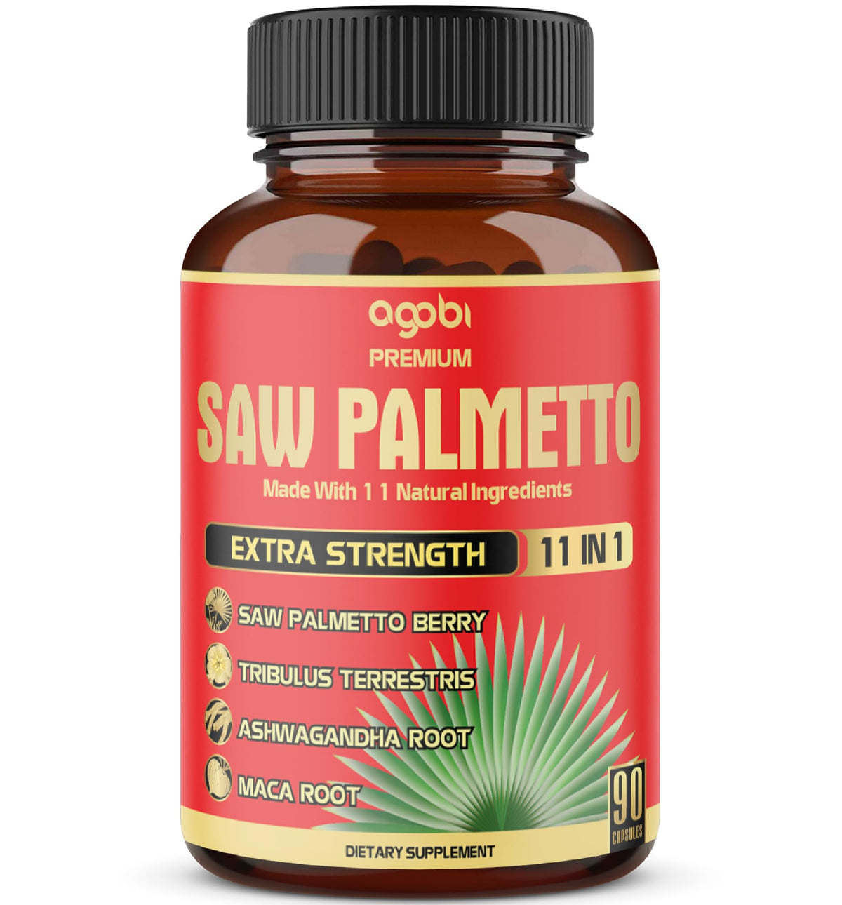 Agobi premium saw palmetto capsules bottle front for a daily wellness routine.