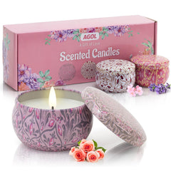 AGOL Candles 3-pack lavender-rose-cherry for soothing home ambiance.