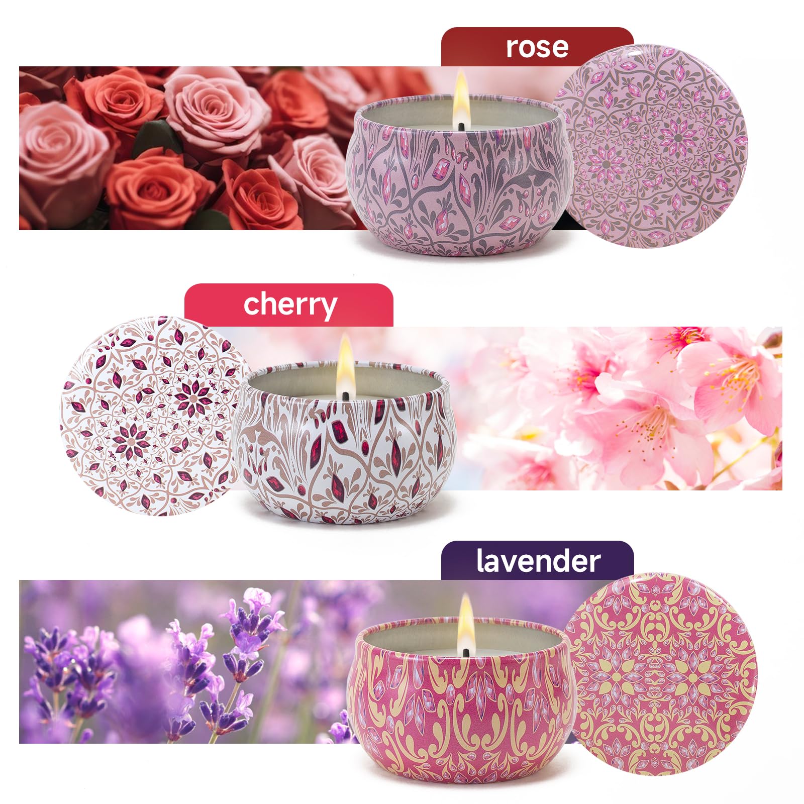 AGOL rose candle close-up with sophisticated bloom scent.