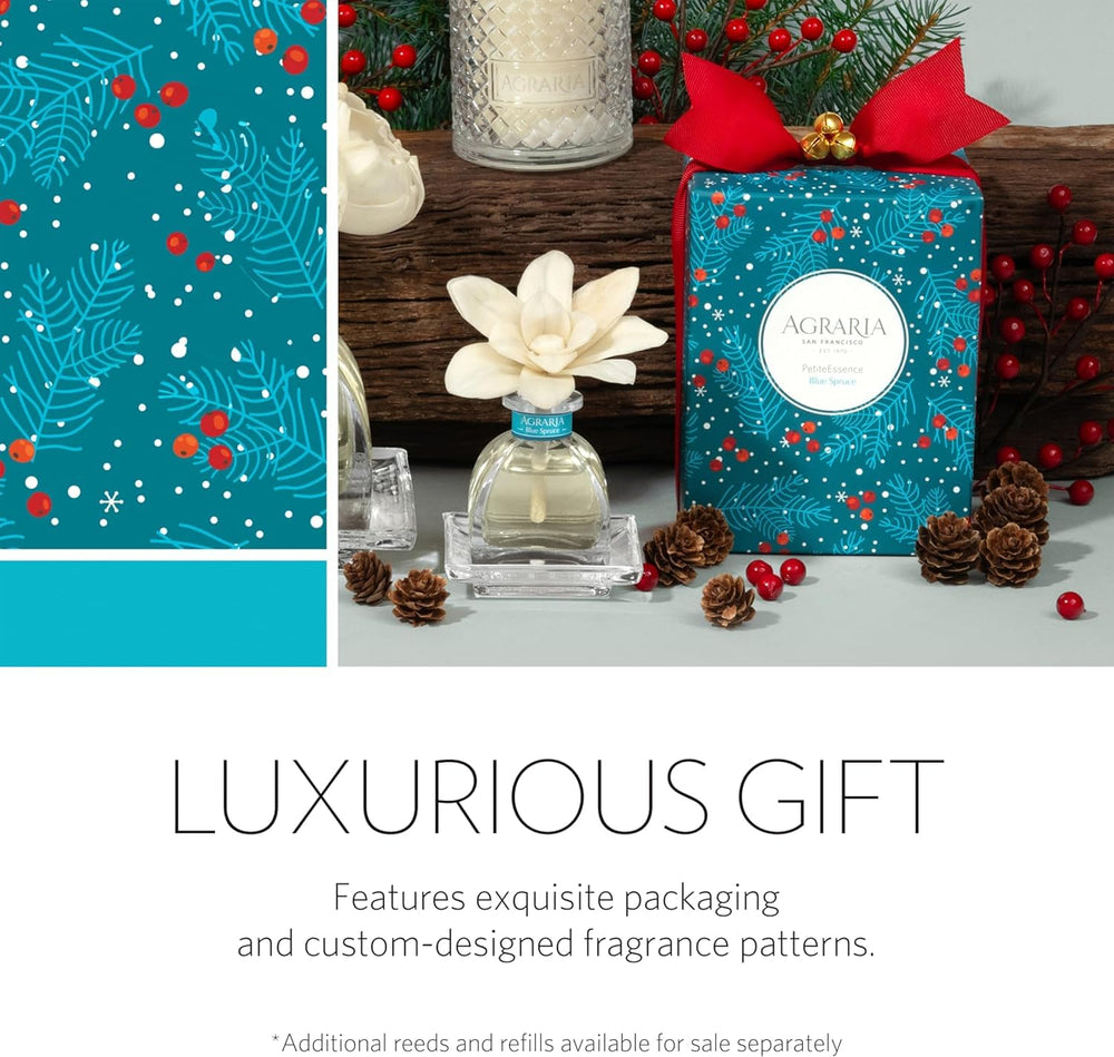 AGRARIA Blue Spruce PetiteEssence gift packaging conveys premium home fragrance gifting.