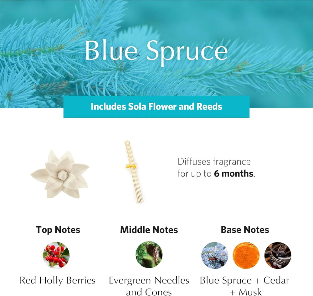 AGRARIA Blue Spruce PetiteEssence sola flowers closeup show artisanal craftsmanship and aroma.