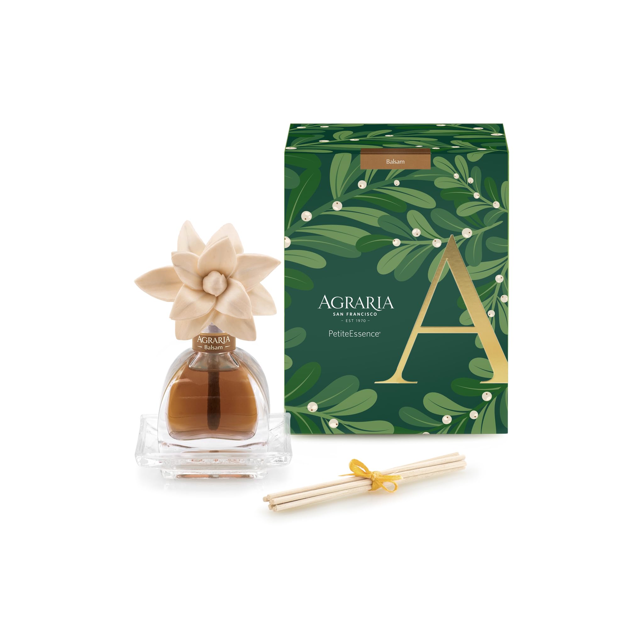 AGRARIA PetiteEssence bottle and flowers diffuse a long-lasting floral aroma in living spaces.