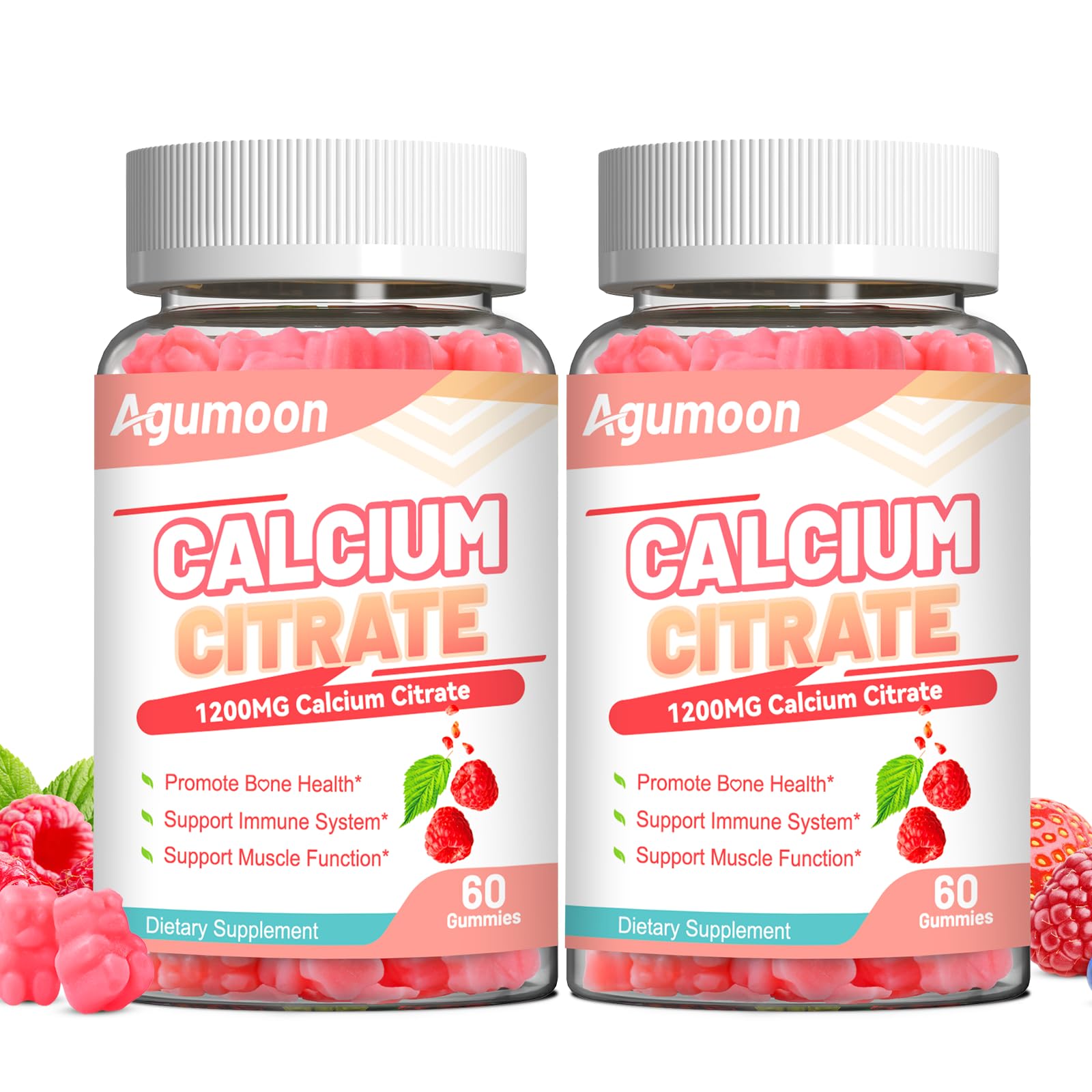 Agumoon Calcium Citrates bottle 1200mg on white, easy daily support for bone health.