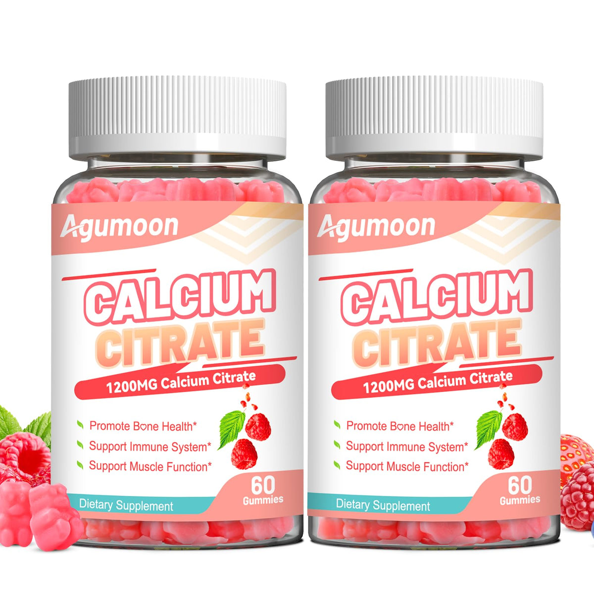 Agumoon Calcium Citrates bottle 1200mg on white, easy daily support for bone health.