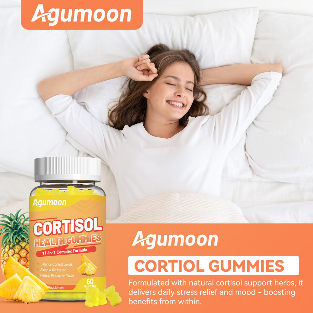 Agumoon Cortisol Gummies closeup of pineapple flavor for refreshing relief