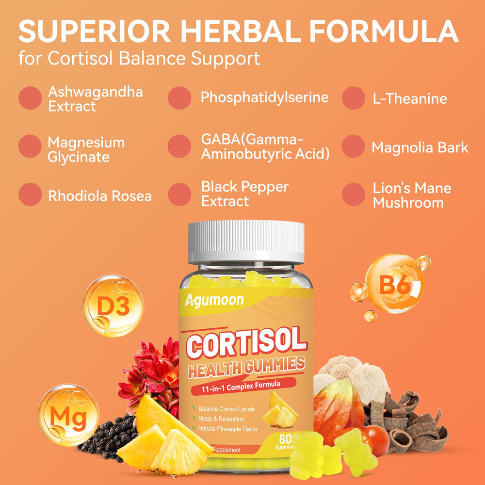 Agumoon Cortisol Gummies on desk suggesting easy daily pairing during work
