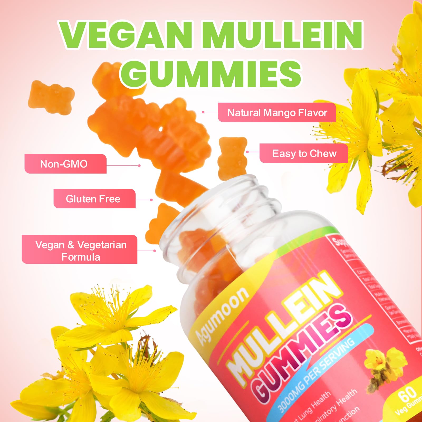 Agumoon gummies close-up texture and vibrant mango flavor.