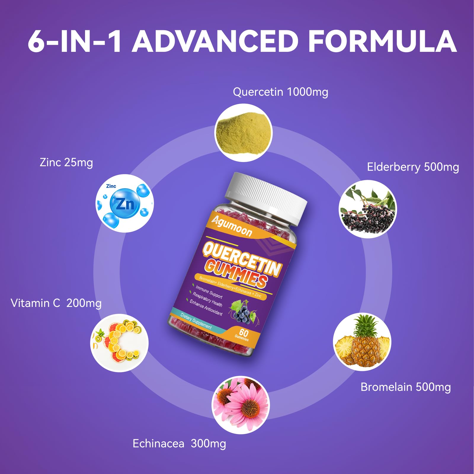 Agumoon quercetin gummies foil packaging for freshness and secure seal.