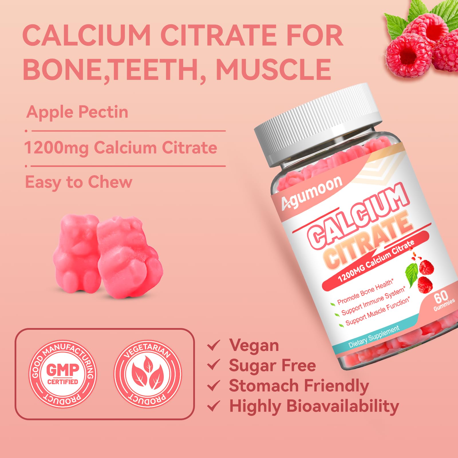 Close-up of soft-texture Agumoon gummies ideal for easy swallowing
