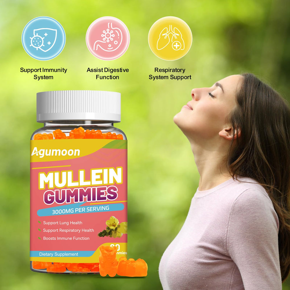 Agumoon vegan mullein gummies label emphasizes allergen-free ingredients.