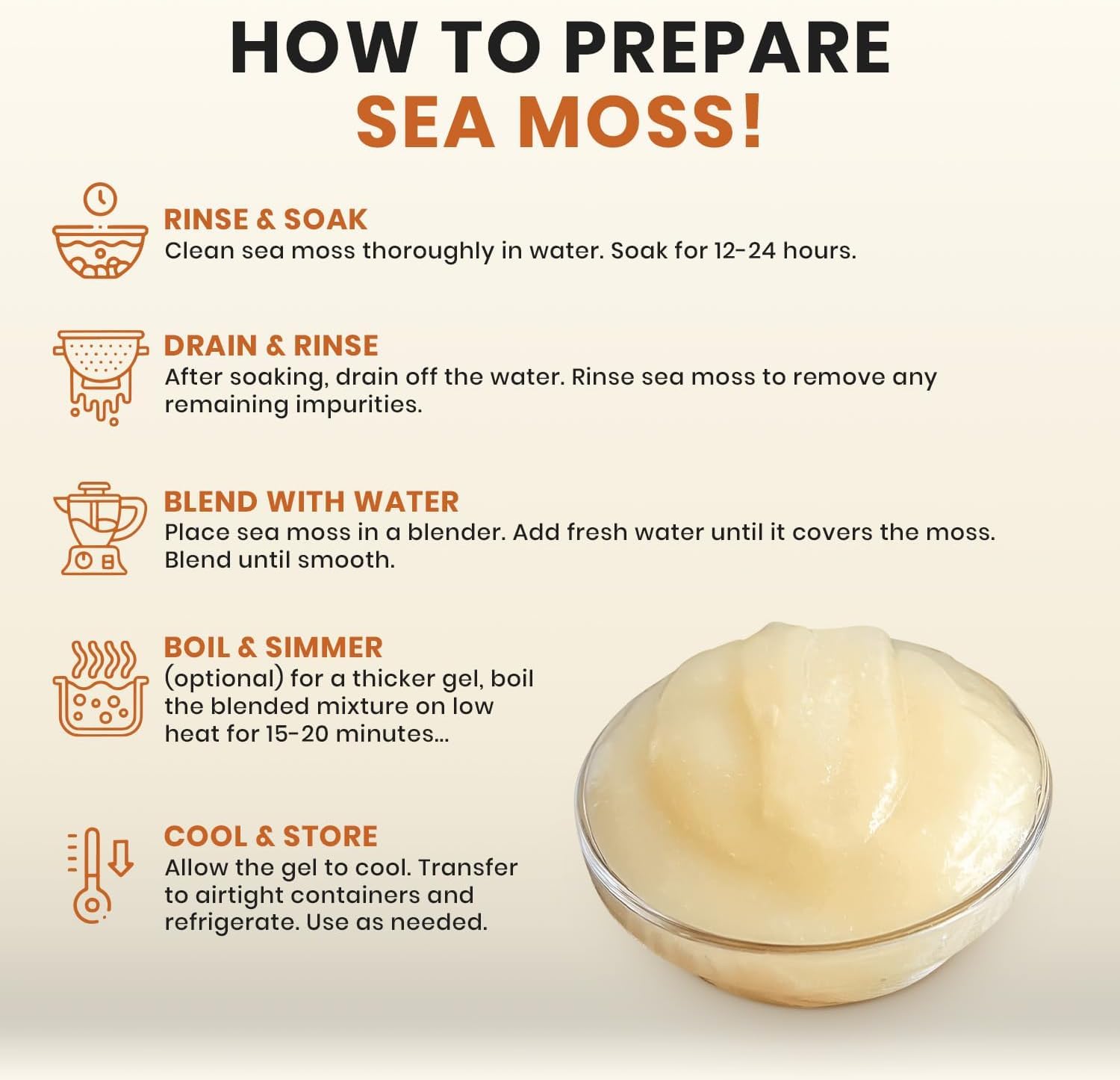 Soaking stage of Ahai Life Gold Sea Moss for clean gel prep.