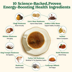 Ahete 10-in-1 Mushroom Coffee closeup brew highlights smooth Arabica flavor.