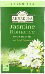 Ahm ad Tea Jasmine Romance Green Tea box, showcasing jasmine aroma; ideal for a calming afternoon ritual.