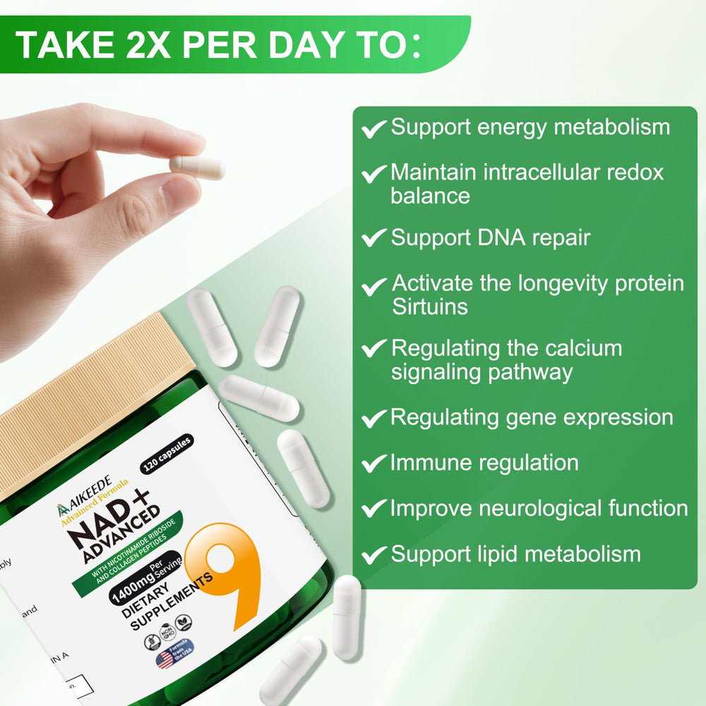 AIKEEDE NAD capsules being poured to illustrate daily use