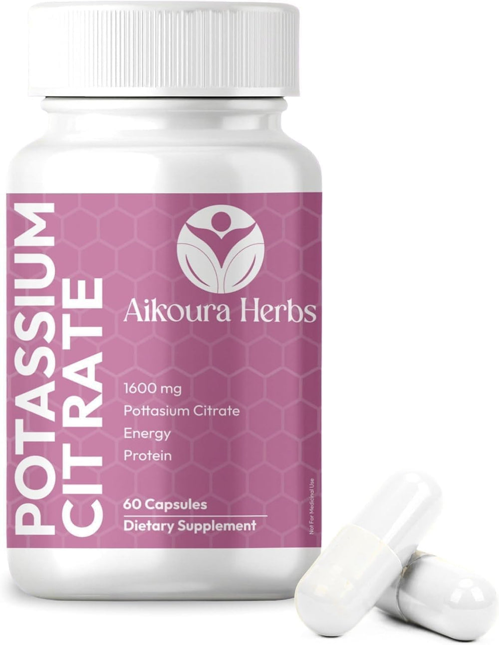 AIKOURA HERBS Potassium Citrate natural ingredients and vegan capsules.
