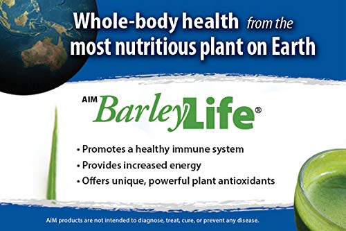 Aim BarleyLife measuring scoop with powder for easy servings.