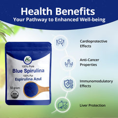 Aimgrow Blue Spirulina Latte cup highlighting a unique blue hue.
