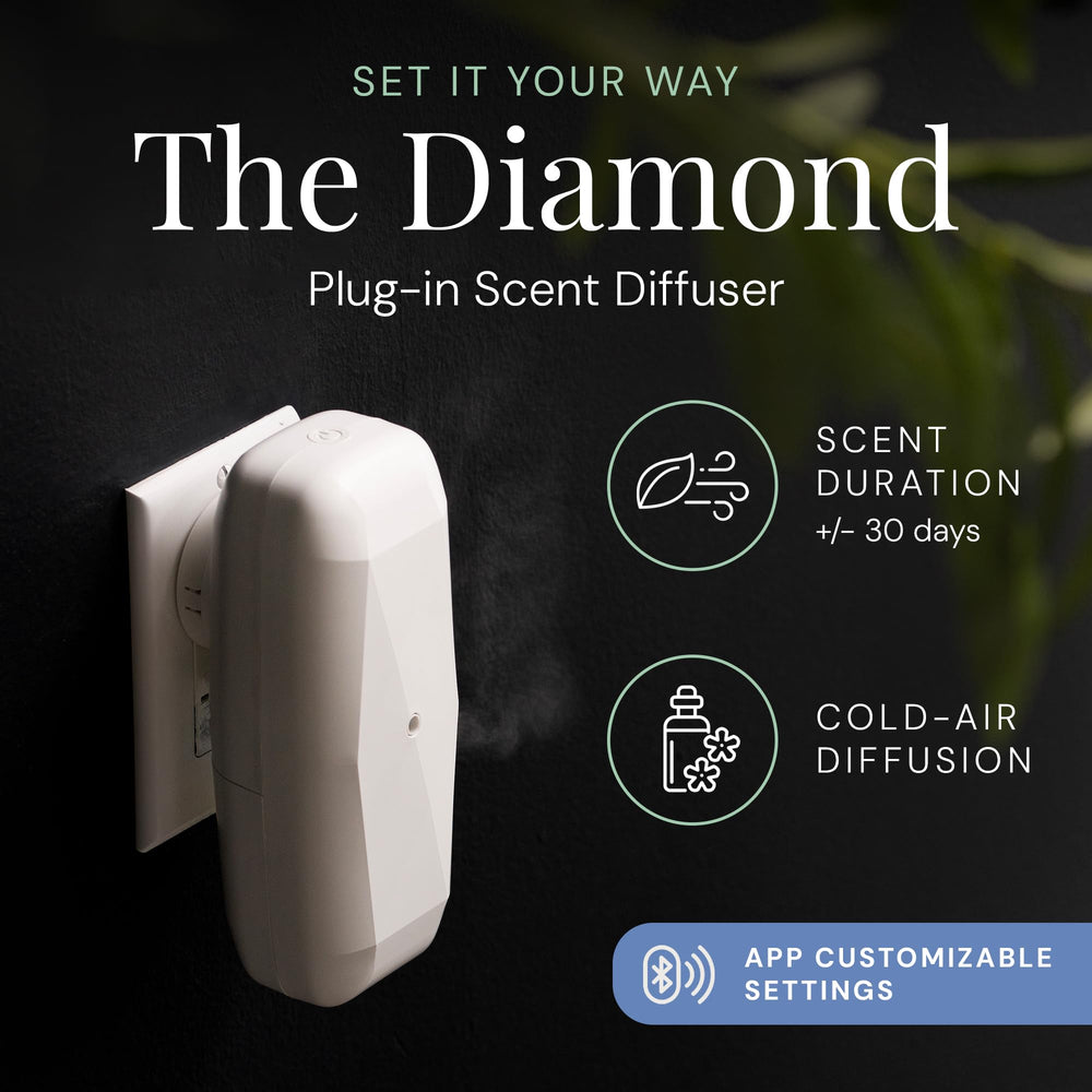 Air Esscentials Diamond diffuser wall-mount; space-saving placement blends with decor.