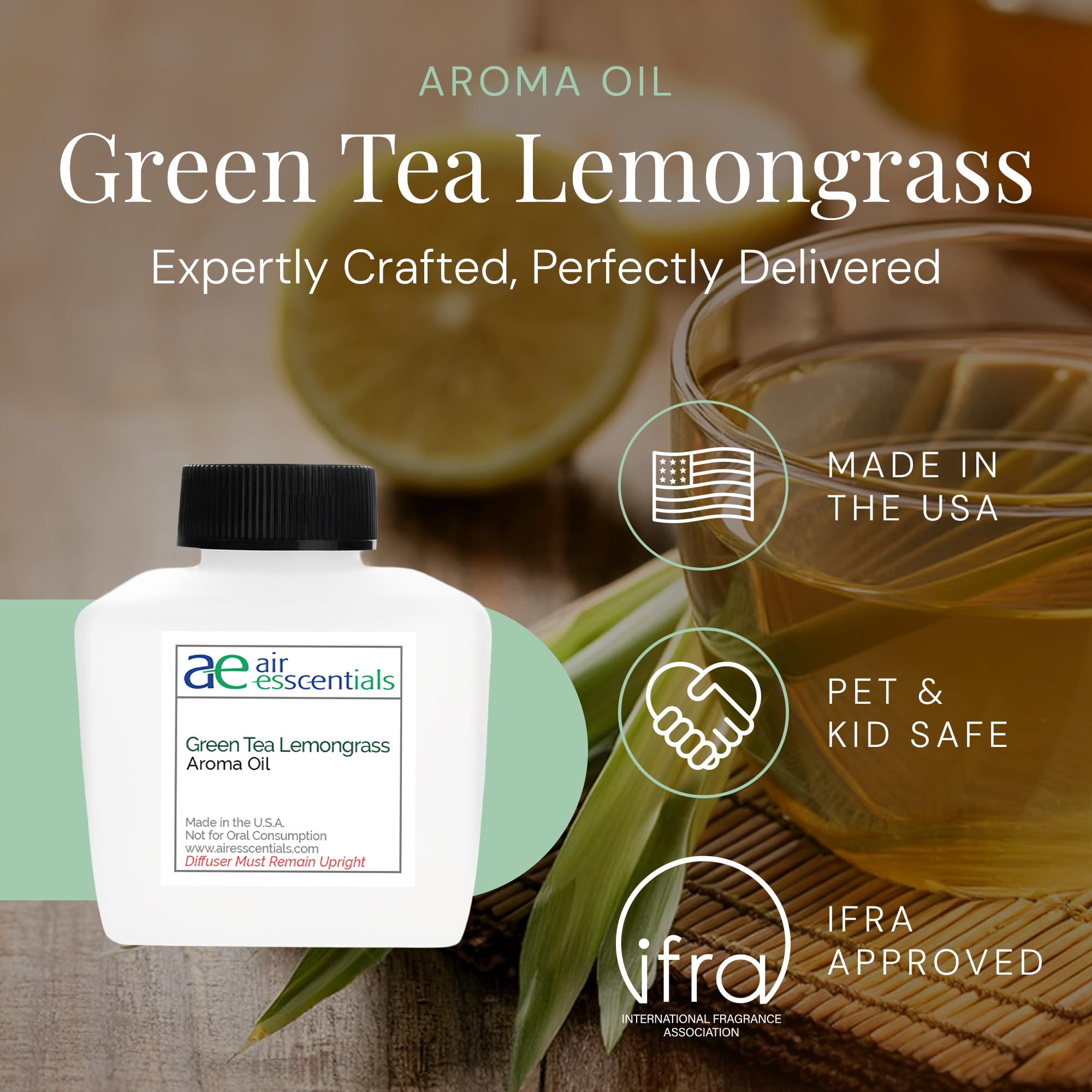 Air Esscentials diffuser in use with green tea lemongrass oil for a fresh space.