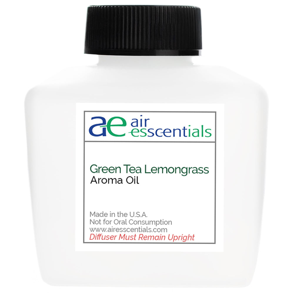 Air Esscentials green tea lemongrass bottle close-up highlighting a pure, lasting fragrance.