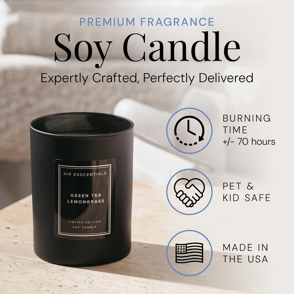Air Esscentials Green Tea Lemongrass candle wax pour highlights artisanal hand-poured quality