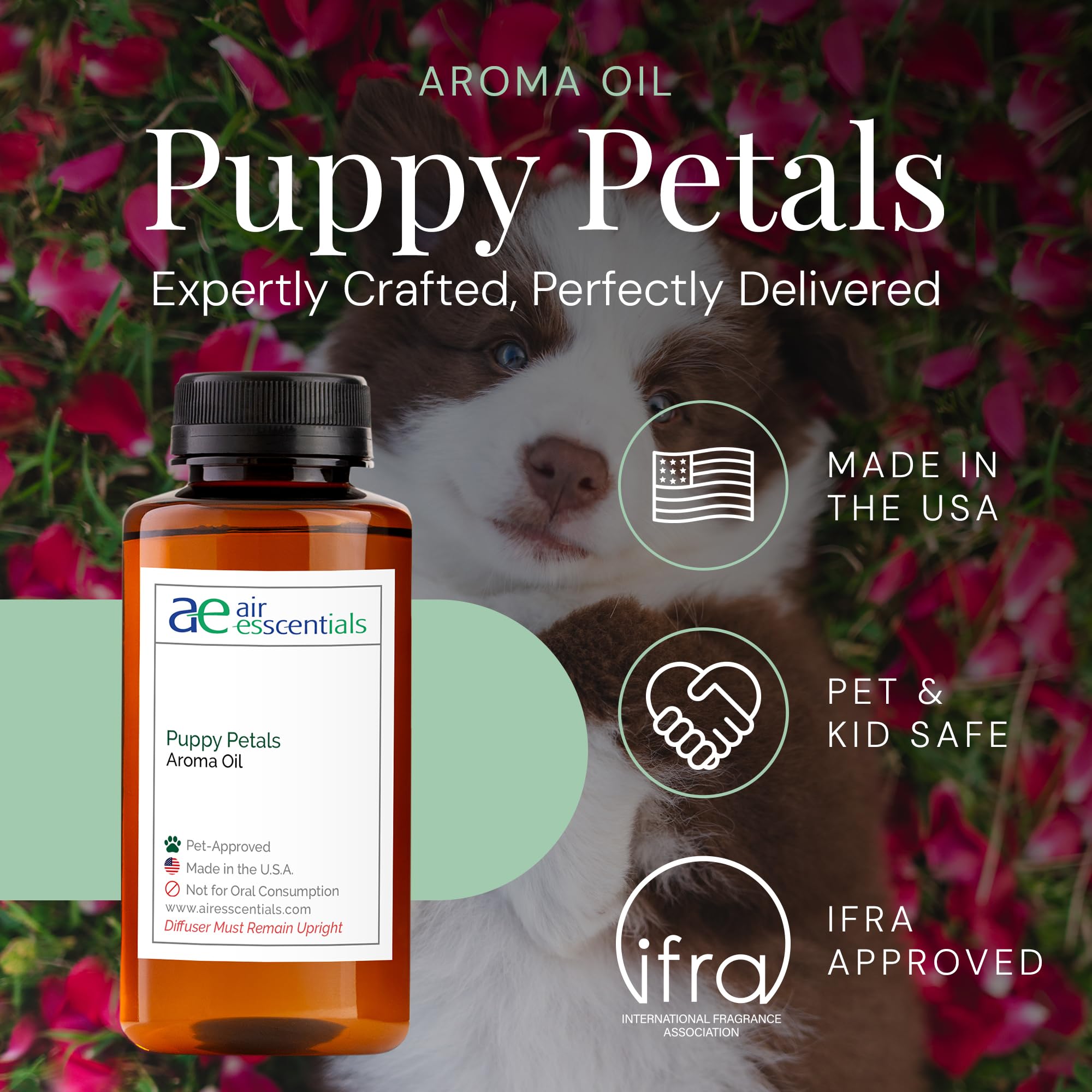 Air Esscentials Puppy Petals bottle pour demonstrates easy, consistent diffusion