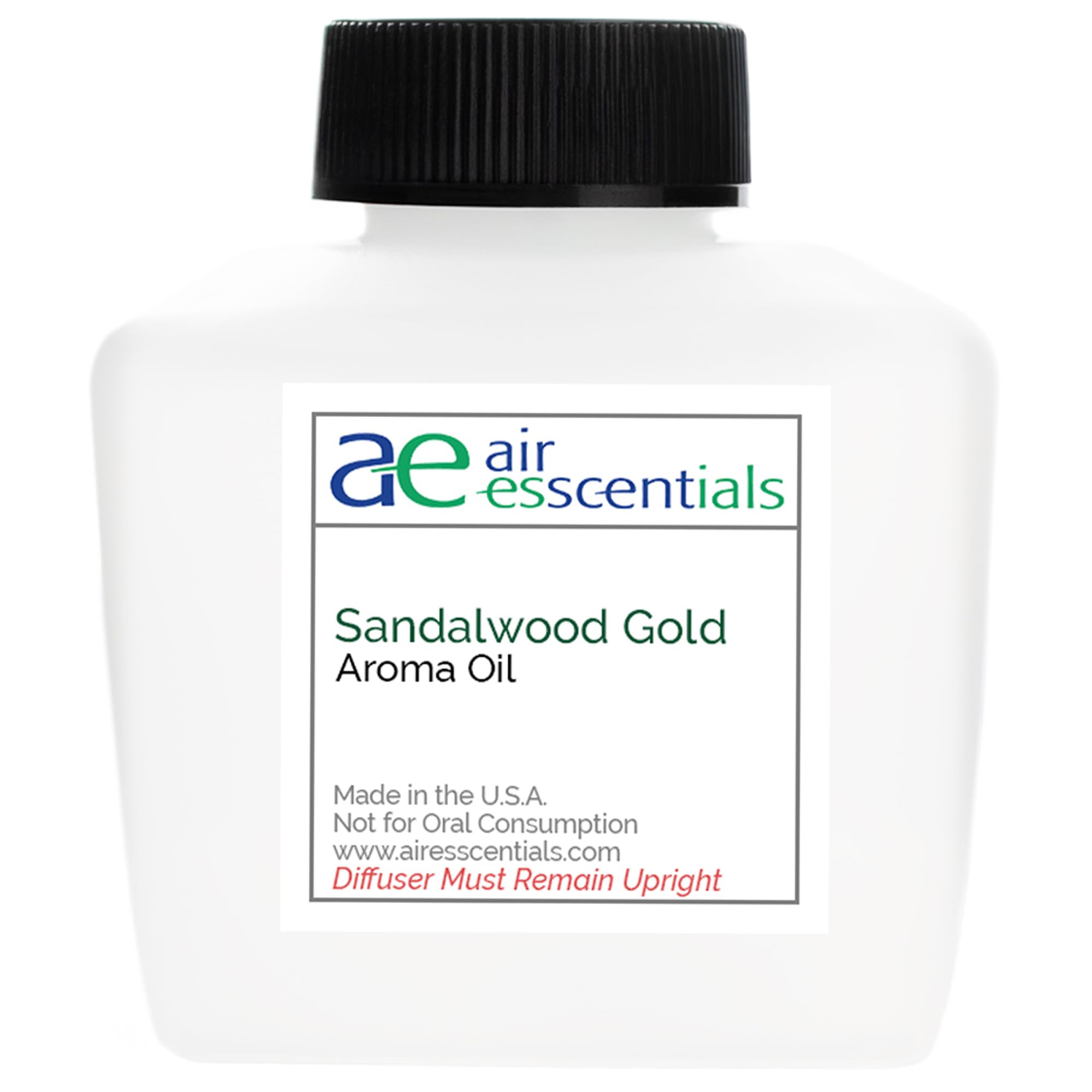Air Esscentials Sandalwood Gold bottle pour, ideal for diffusers and long-lasting scent