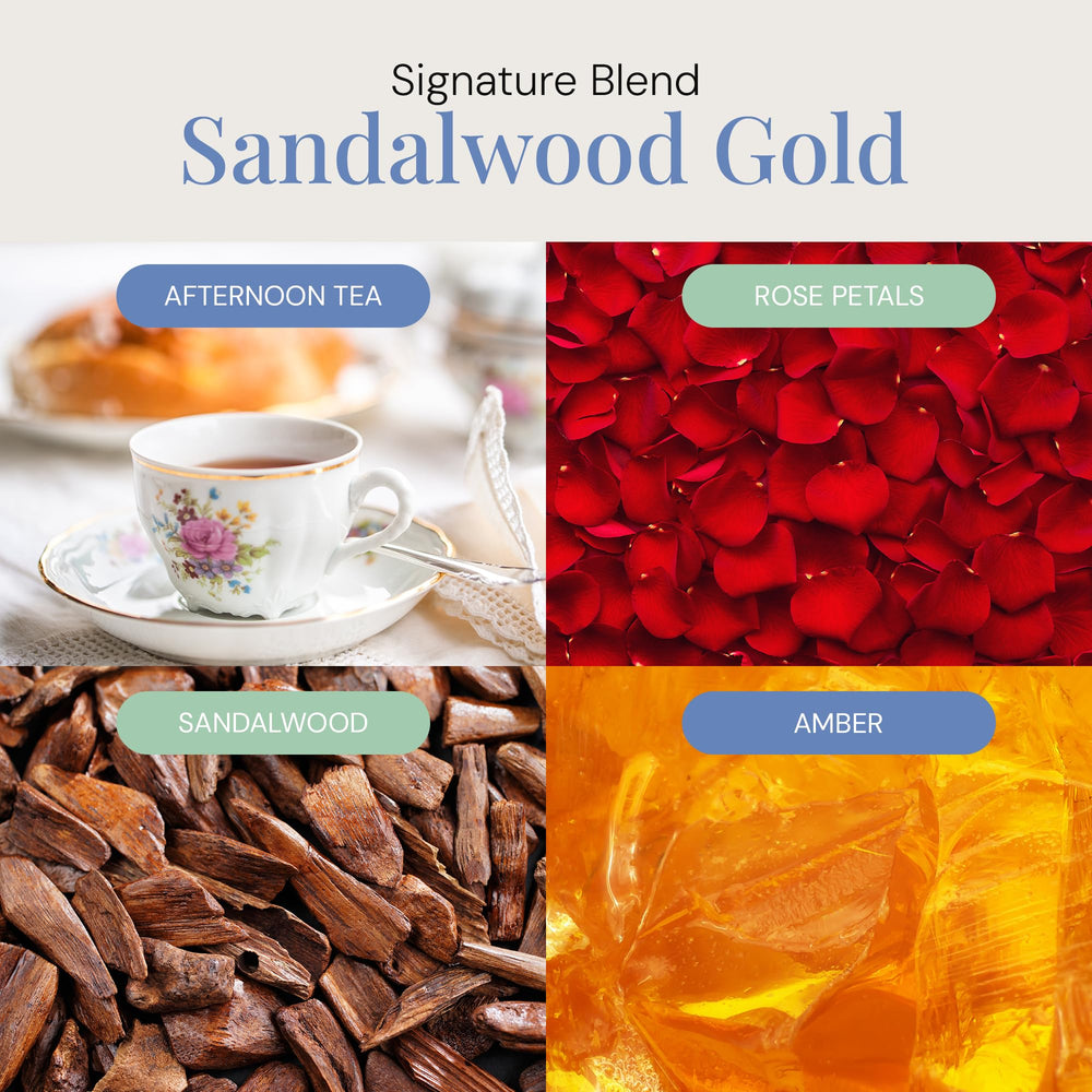 Air Esscentials Sandalwood Gold close-up reveals refined aroma blend