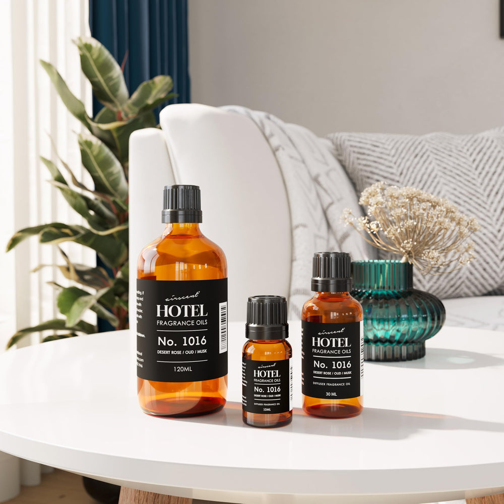 Air-Scent Hotel Diffuser Oil 1016 rose and praline aroma on display