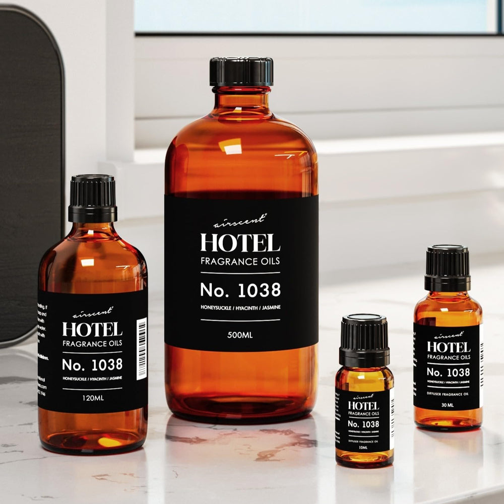 Air-Scent No. 1038 hotel spa label on bottle evokes luxury