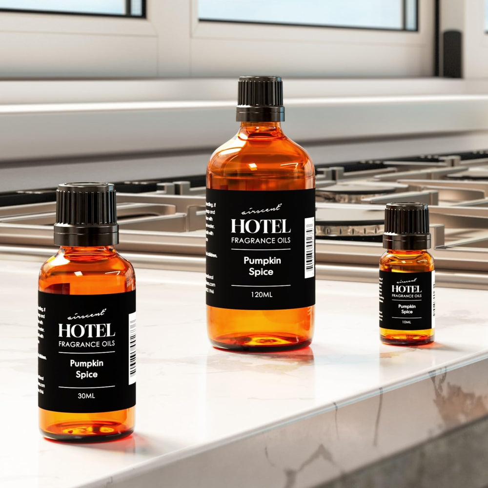 Air-Scent Pumpkin Spice diffuser oil in use with a diffuser for cozy fragrance.