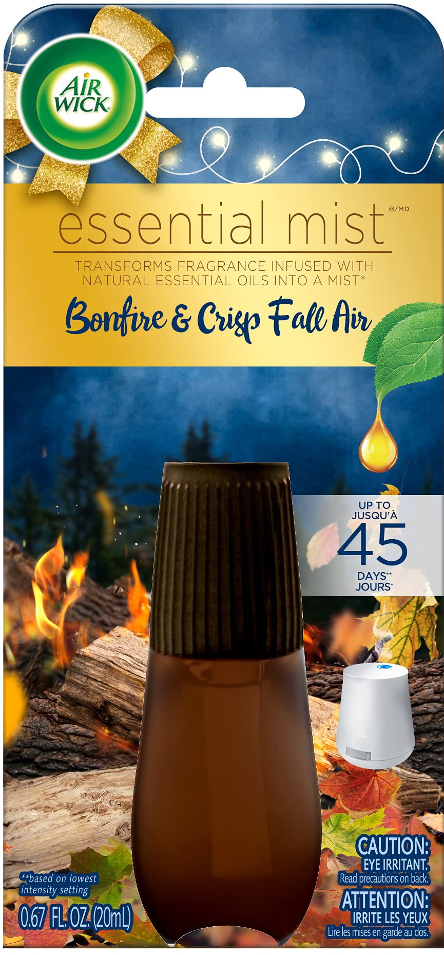 Air Wick Essential Mist Bonfire and Crisp Fall refill bottle for warm ambiance.