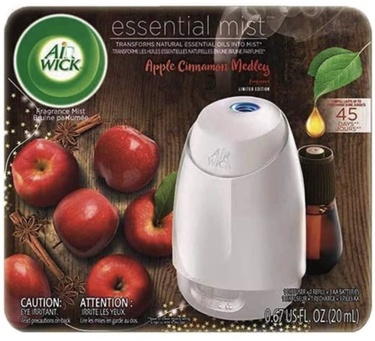 Air Wick Essential Mist diffuser Apple Cinnamon Medley bottle for cozy fall ambiance