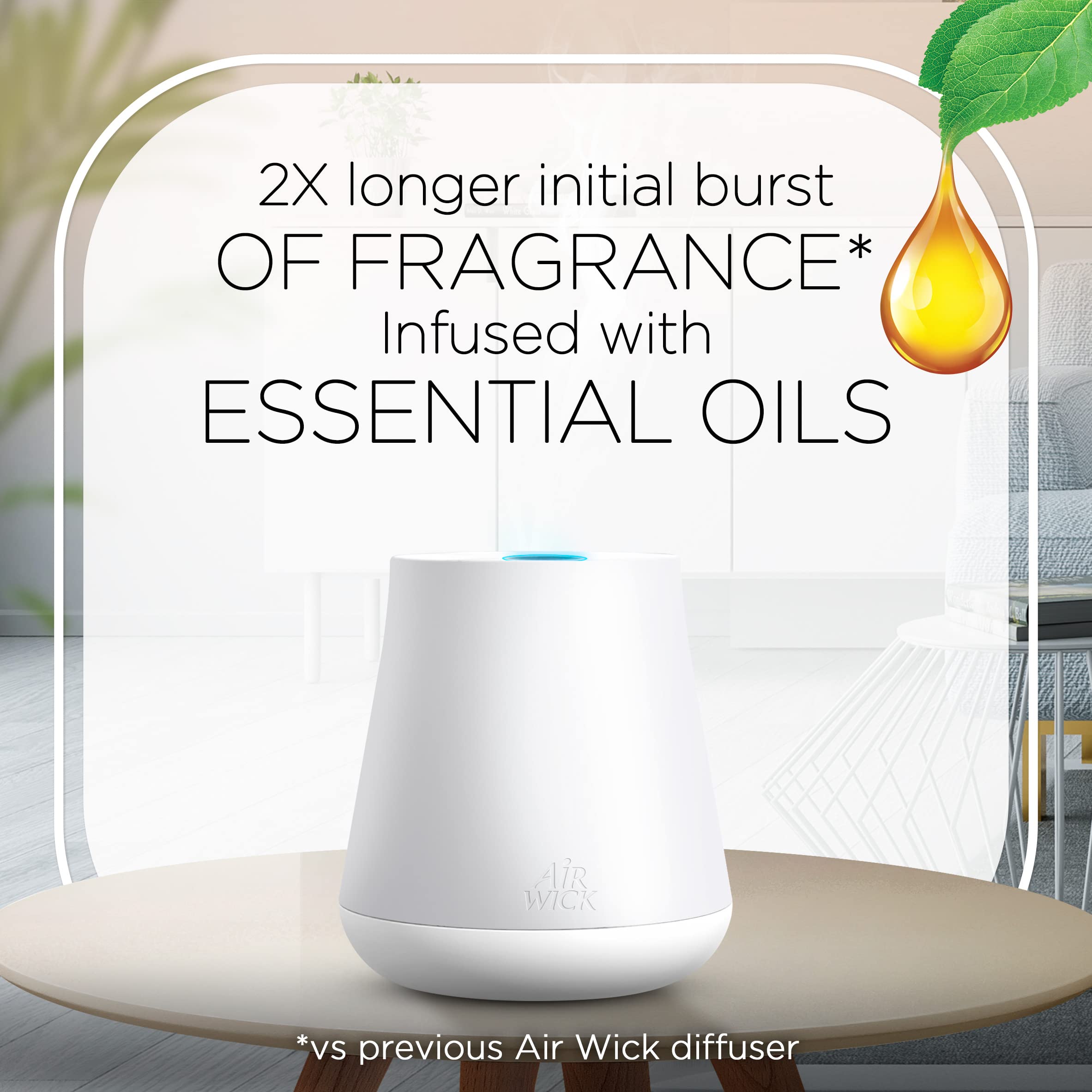 Cordless Air Wick Essential Mist diffuser in action for flexible scenting