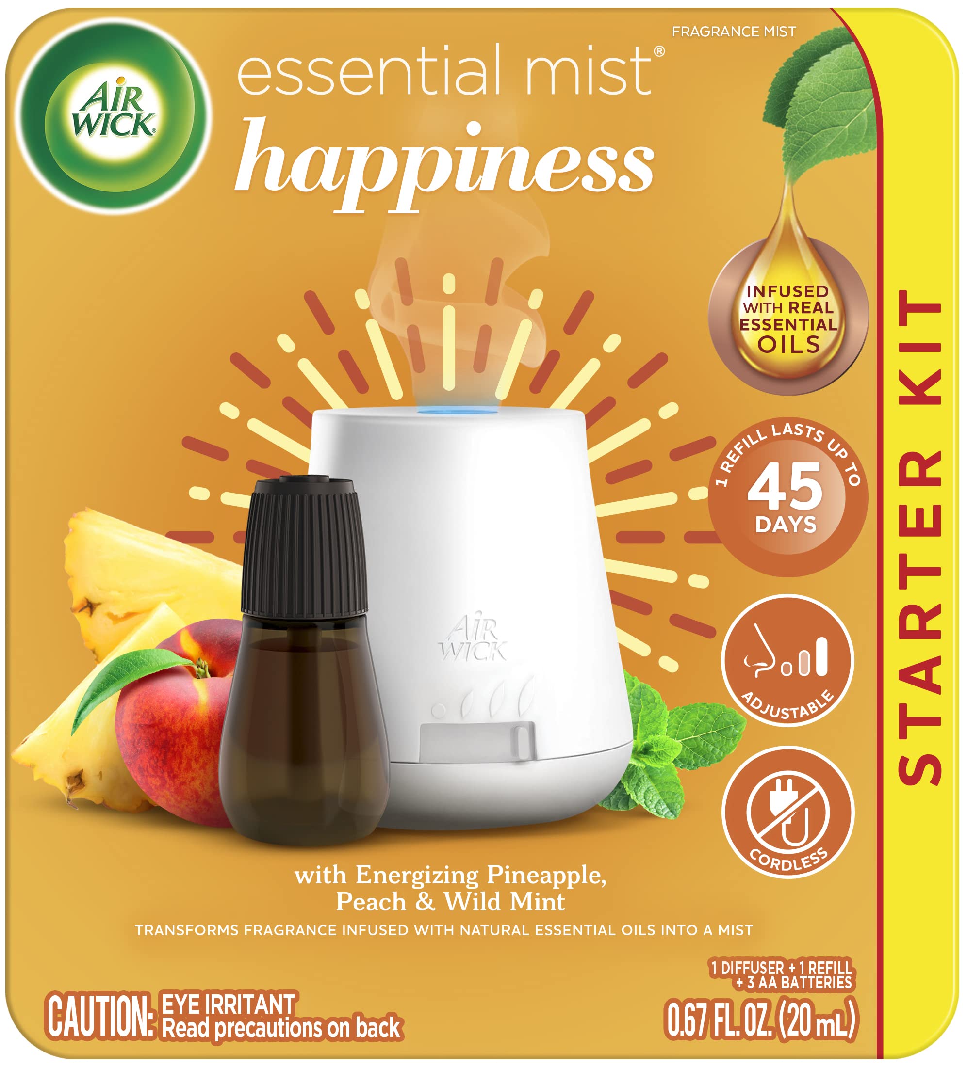 Air Wick Essential Mist starter kit diffuser ready for use with cordless design