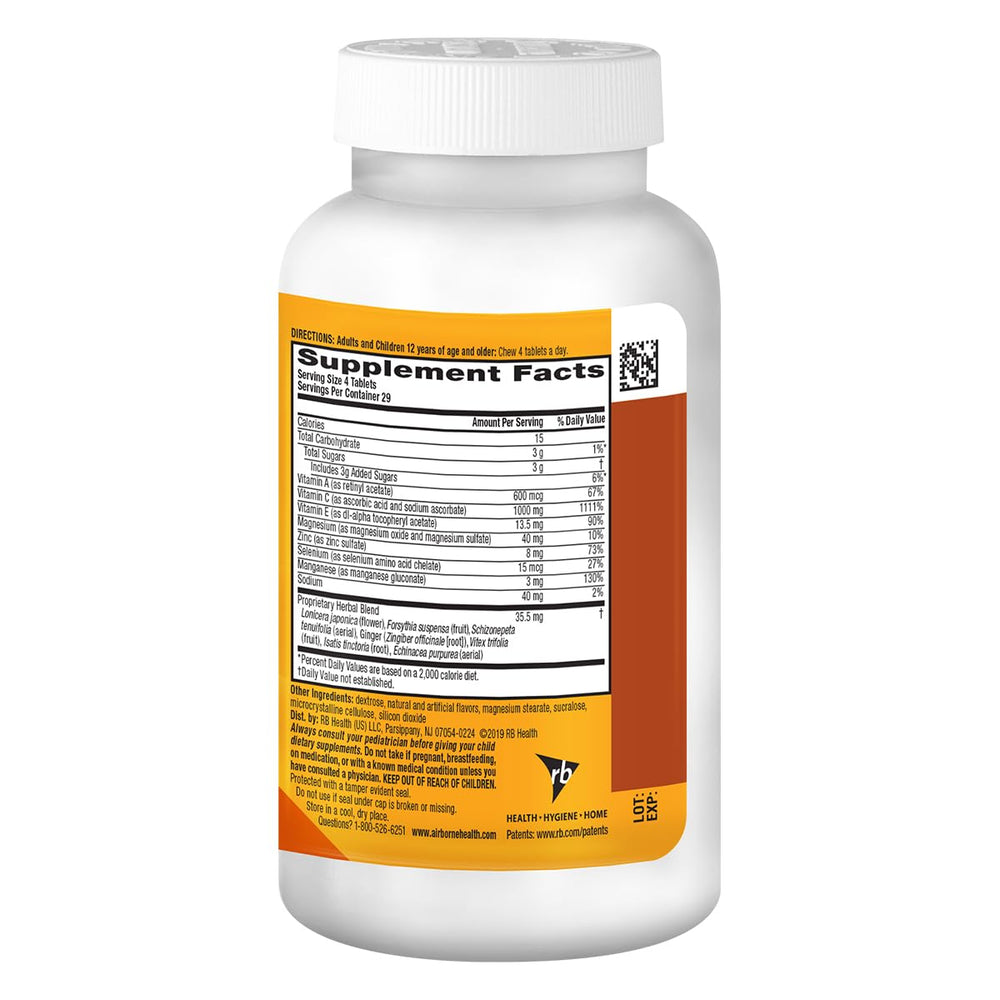 Airborne 13 vitamins minerals herbs blend for daily support.