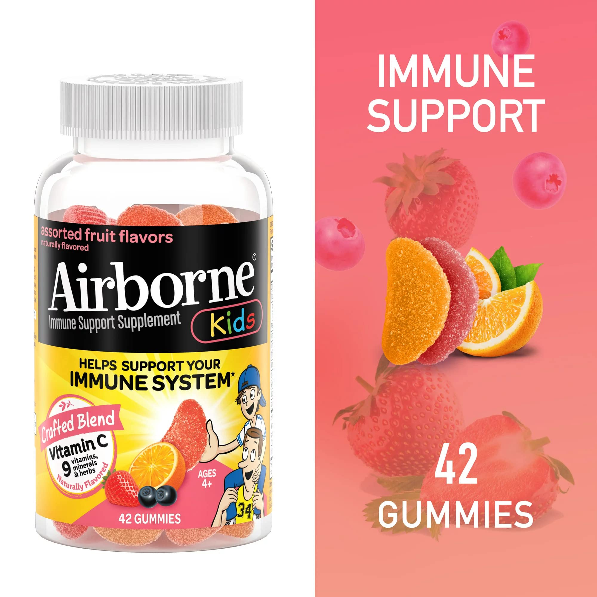 Close up of Airborne gummies with vitamin C and zinc for daily use.