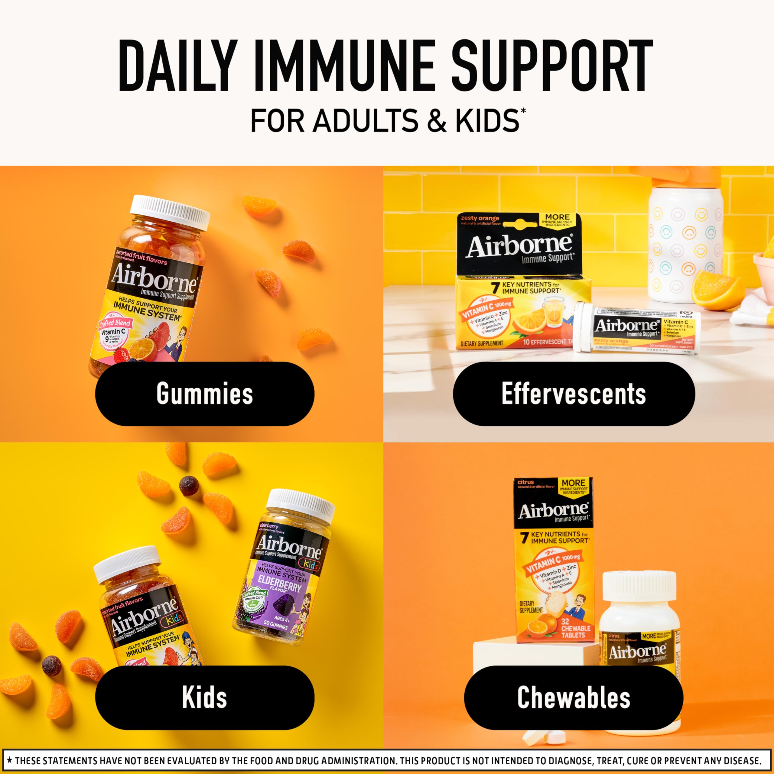 Airborne kids 12+ dissolve tablet for a kid-friendly routine.