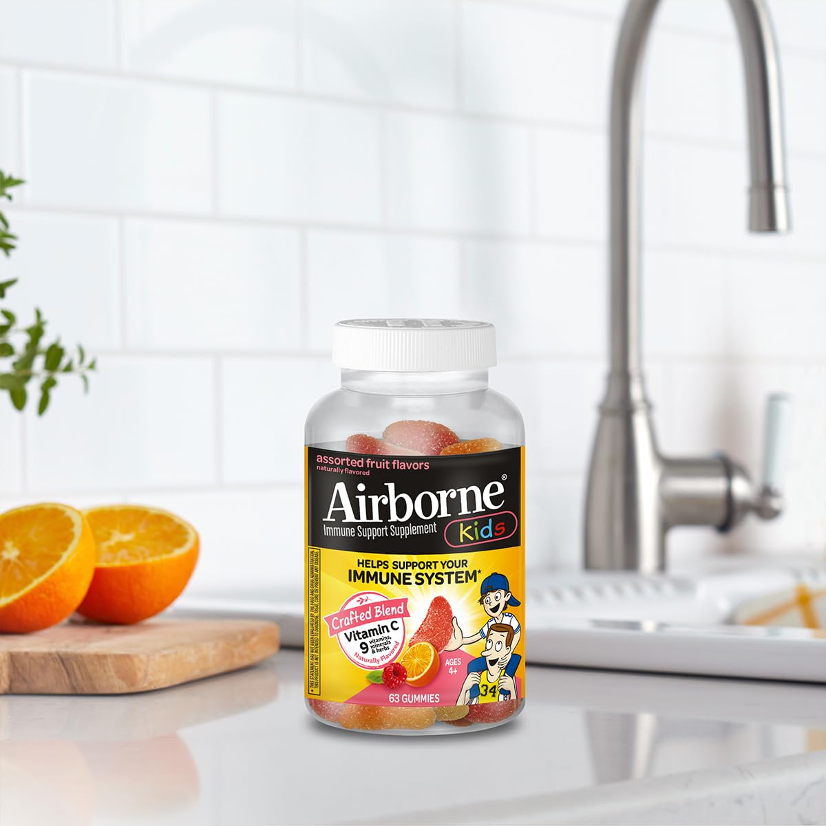 Kids enjoying Airborne gummies during daily routine.