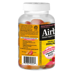 Airborne Kids ingredients panel shows vitamin C, vitamin E, selenium, and herbs.