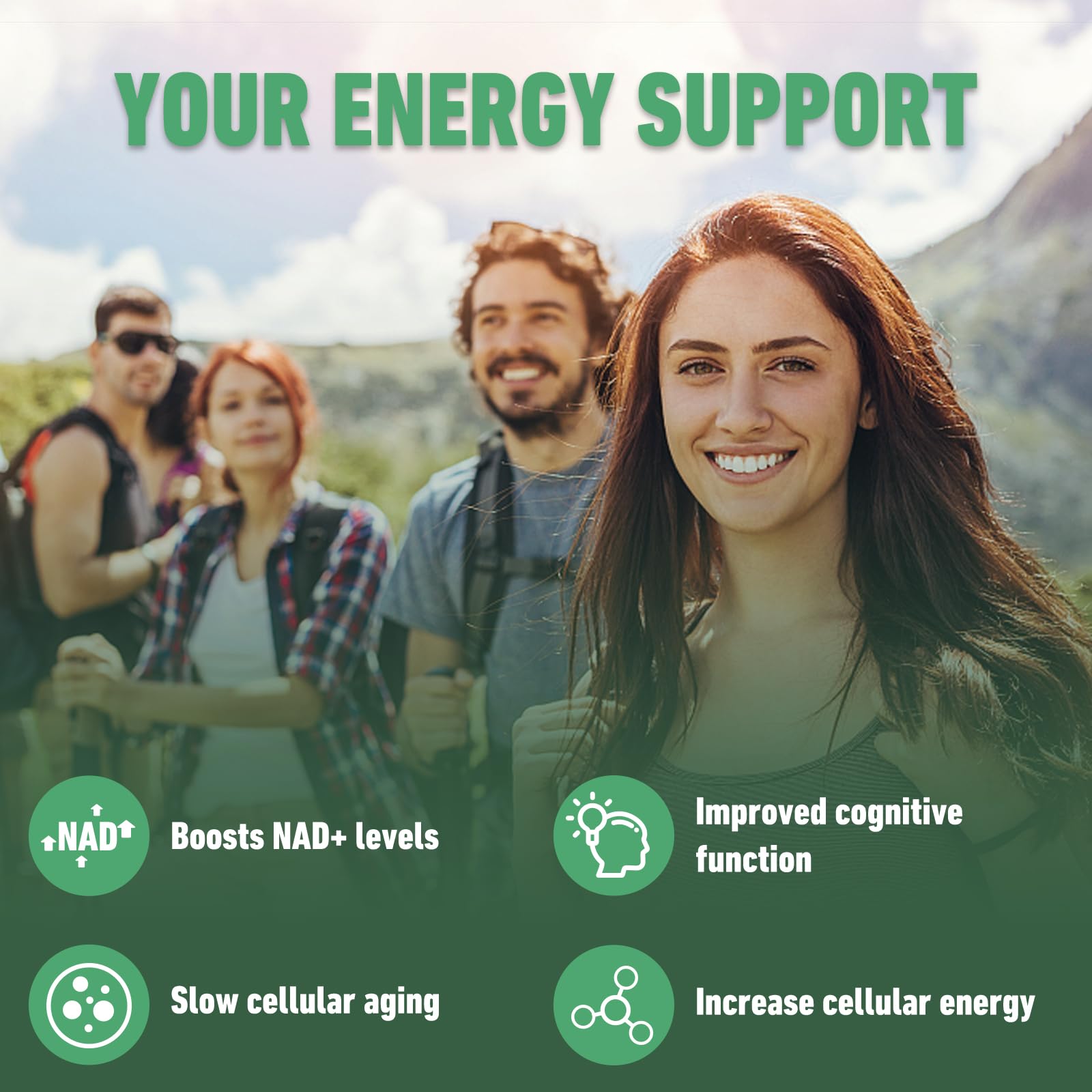 Airboy NAD supplement capsules close-up showing easy-to-swallow capsules for daily energy.