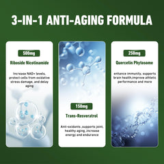 Airboy NAD supplement label close-up highlighting NR, Resveratrol, and Quercetin ingredients.