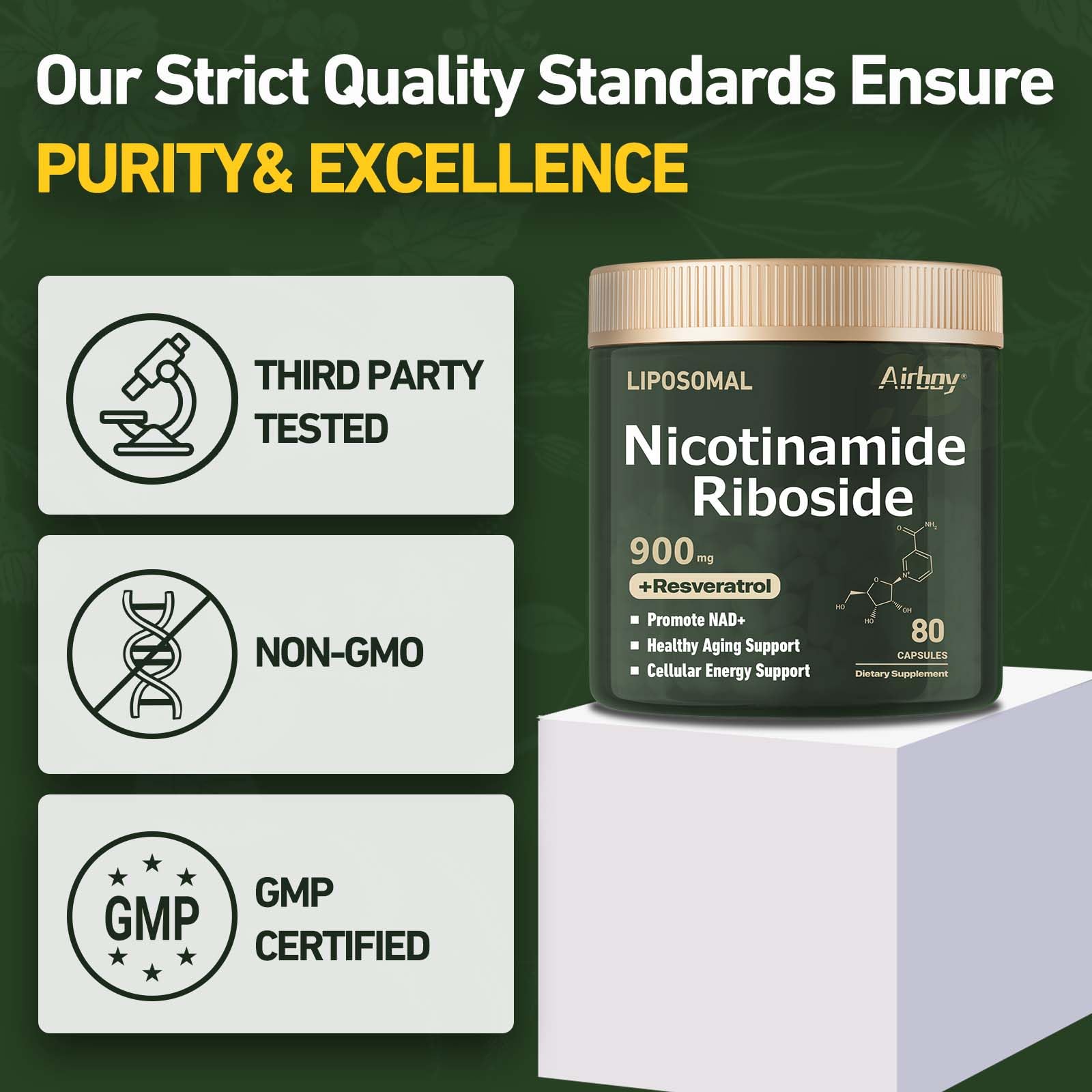 Airboy NADPlus label detail confirms ISO/IEC third-party testing for potency.
