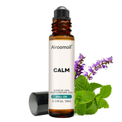 Airoomoil Calm roll-on bottle front view for on-the-go calm relief