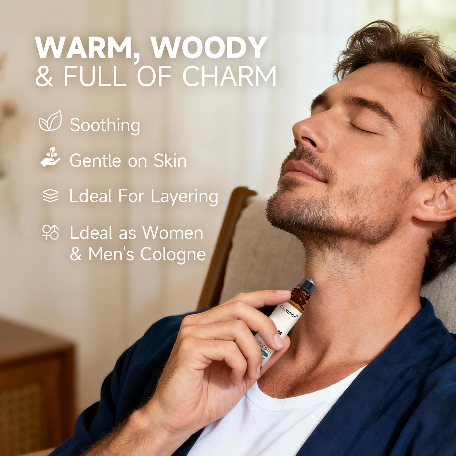 Airoomoil Calm roll-on gliding onto the wrist for quick refresh