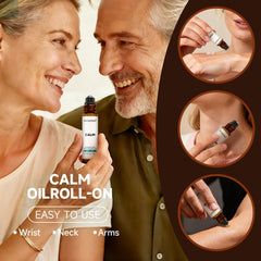 Airoomoil Calm roll-on applied to temples for focused serenity
