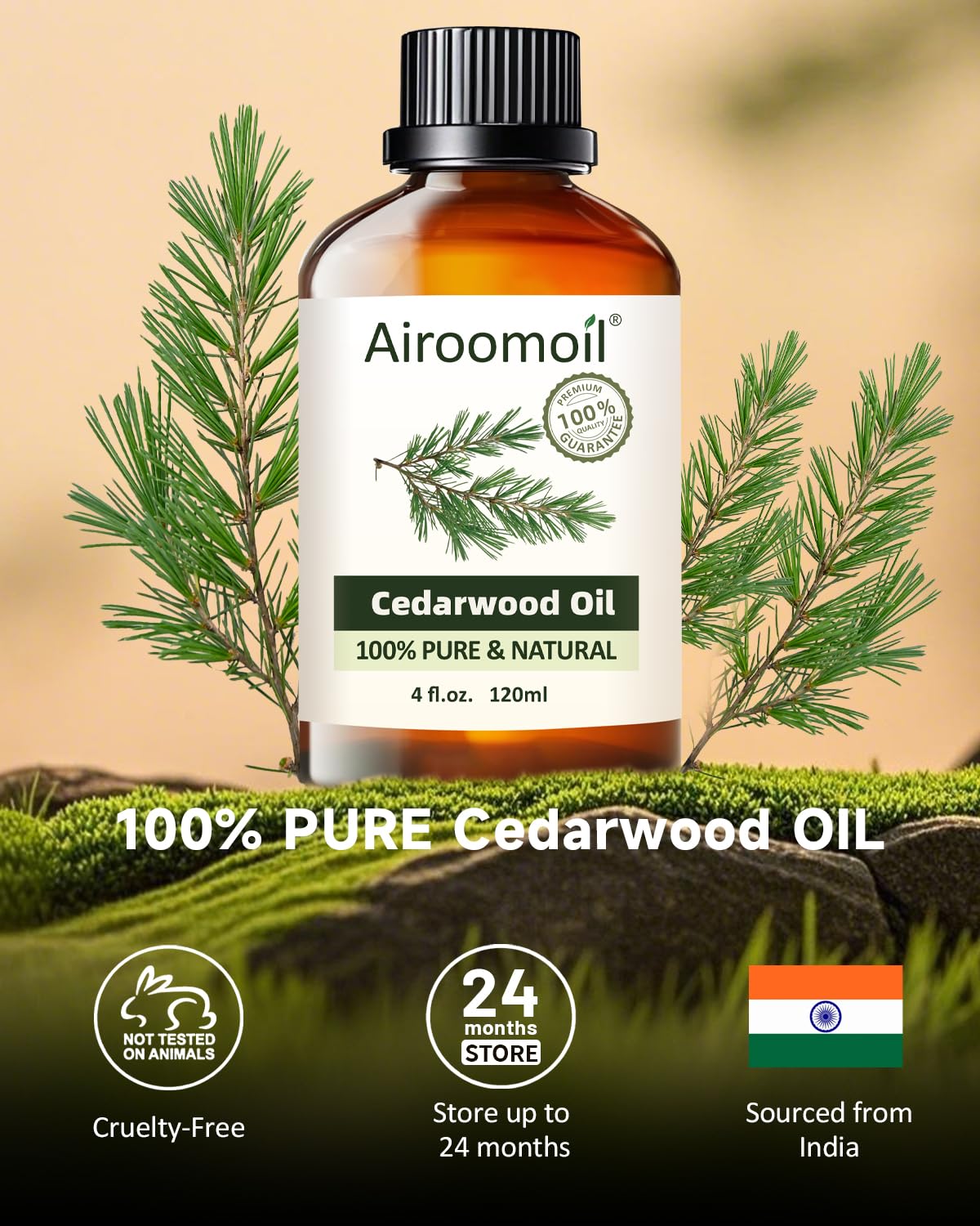 Airoomoil Cedar Oil diffuser blend image for creating calming room ambiance.